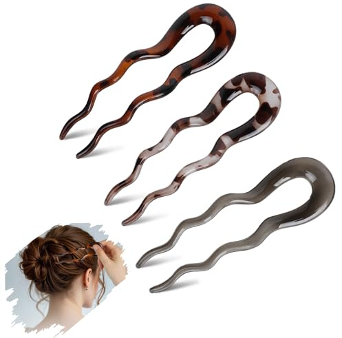 French Hair Pin Aus Metall für Frauen - Goldene U-Förmige Haarschmuck, Haarnadeln Groß Französische Haarnadel für Alle Haartypen, Spangen für Dutt, Twists, French Twist Hair Pin(Leopard Point)