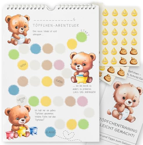 Potty Training Reward Board Complete Set from 1.5 Years - Includes Sticker, Parent Guide & Hook, Personalisable, Watercolour Design, Nappy Free System with Stickers & Join Story