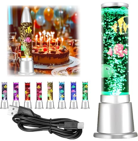 HFDJRWK Lámpara de Burbujas de 7 Colores con Efectos de Luz Que Cambian de Color y 3 Peces Falsos, Adecuada como Regalo for Adultos, Niños y Niños con Autismo.(14.17in)