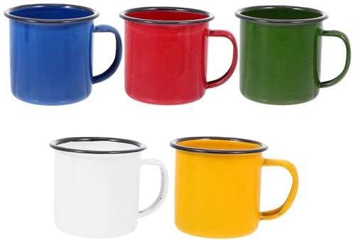 COLLBATH Mini Taza de Café Vintage 5 Piezas de Esmalte, Redonda | Taza de Agua, Taza Multiusos, Apertura Ancha, Limpieza Fácil, Resistente al Calor Color Aleatorio