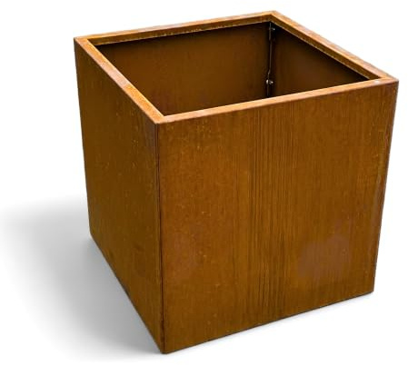 Czaja Cortenstahl Pflanzkübel 60x60x60 cm Fiorella mit Bodenplatte - Made in Germany - Rost Deko Blumenkübel quadratisch – wetterfest & langlebig – Garten Terrasse Balkon – Edelrost Pflanzgefäß