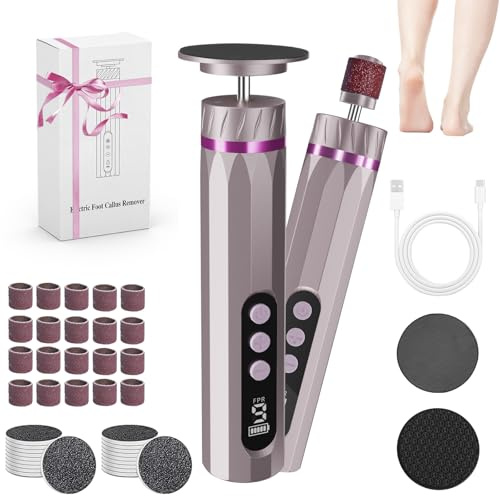Bostar Hornhautentferner Elektrisch 9 Gear, 3 in 1 Professionell Hornhaut Entfernen Fußpflege Nagelpflege Pediküre Set mit LED-Anzeige/2 Nano Glas/40 Ersatzpad für Tote Harte Haut Frauen (Roségold)