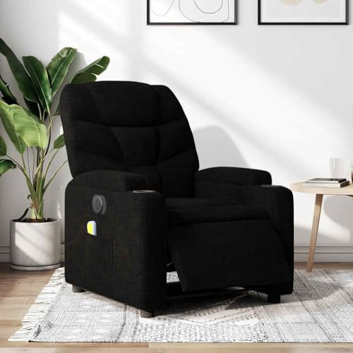 ACAGALA Poltrona massaggiante elettrica per TV regolabile con funzione sdraio, poggiapiedi, massaggio vibrante a 6 punti, porte USB, divano singolo in tessuto di lino, marrone nero