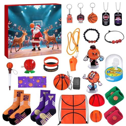 Basketboll adventskalender | 24 dagar boll nyckelringar - jul nedräkning basket, för vuxna barn vänner idrottare årsmöte familjesammankomst fest gåva