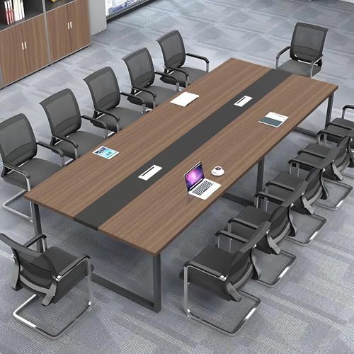 Modernt stort konferensbord robust svart och vitt rektangulärt kontor mötesbord med genomföringssäten 8 12 personer metallram design