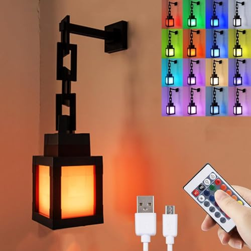 Pixelated Lantern Nachtlicht,16-farbiges LED Wall Stimmungslicht mit Fernbedienung,Nachtlampe USB Wiederaufladbare,Beleuchtung 3D Nachttischlampe für Geschenke, Zimmer und Party Deko (Laterne)