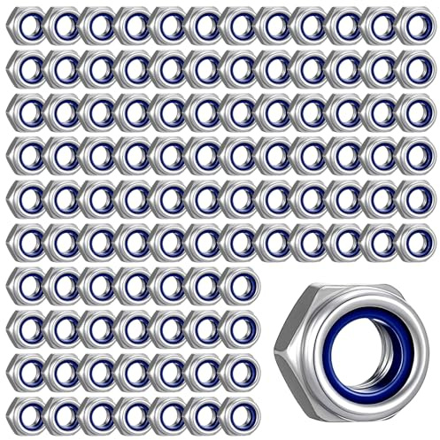 100 dadi M6, dadi autobloccanti in acciaio inossidabile, dadi di bloccaggio in nylon per fissaggio, dado di bloccaggio esagonale in nylon, dado di ricambio, viti esagonali argentate per bulloni