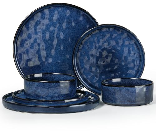 Herogo Reactive Glaze Stoneware Dinner Set for 2 People, Nebulas Blue
