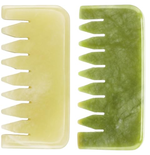 Mipcase Akupunktur Massagekämme Tragbare Massagegeräte Kopf 2 Stück Natürliche Jade für Tiefenmassage und Schaben der Kopfhaut zur Entspannung und Haarpflege