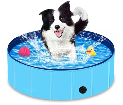 Hundepool Faltbar 80x30cm für Kleine Hunde, Hundeplanschbecken aus kratzfestem Taffeta, Robuste Hundebadewanne & Bällebad, Keine Pumpe benötigt, Tragbares Schwimmbecken zur Abkühlung (80×30cm)