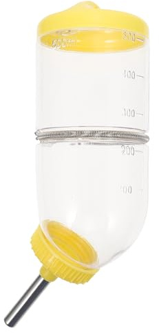 Didiseaon Botella de Plástico para Hámster 500ml Amarilla Cierre de Resorte, Bebedero Antigoteo para Chinchillas y Roedores Pequeños, Suministro Práctico y Transparente para Jaulas