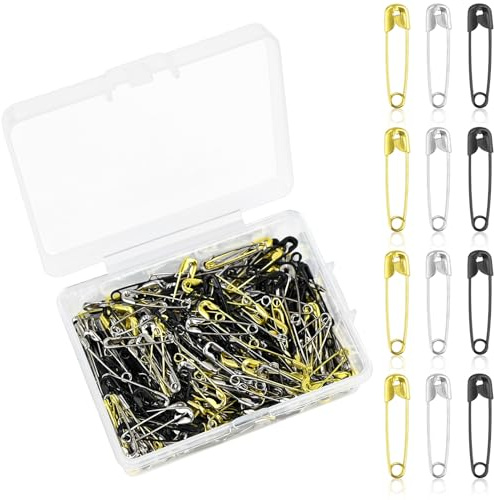 JAXICREY 350 Stück Sicherheitsnadeln Klein, 19mm Kleine Sicherheitsnadel Mini Sicherheitsnadeln Set Safety Pins Silber Schwarz Gold mit Praktischer Box für Kleidung Nähen Basteln Schmuckherstellung