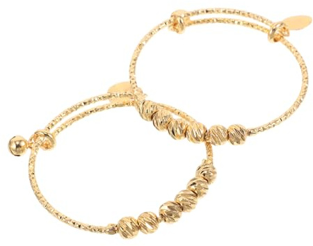 Zerodeko Bracelet en Or pour Bébé, Bracelets à Perles Ajustables, Design Élégant, Cuivre, Structure à Billes à Pousser-tirer, Lot de 2, pour Petites Filles, Occasions Spéciales, Taille