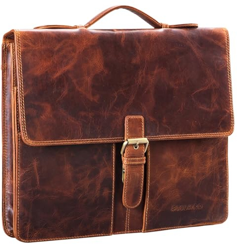 STILORD Aurelio Vintage Konferenzmappe Leder mit Griff A4 Aktentasche schmal Aktenmappe Dokumentenmappe mit Henkel für 13,3 Zoll MacBooks echtes Rindsleder Farbe:mittel - braun