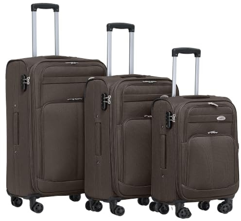 BEIBYE Stoff Kofferset Trolley Gepäckset mit Vorder Taschen, Oberer Öffnung und Dehnungsfuge (Coffee)