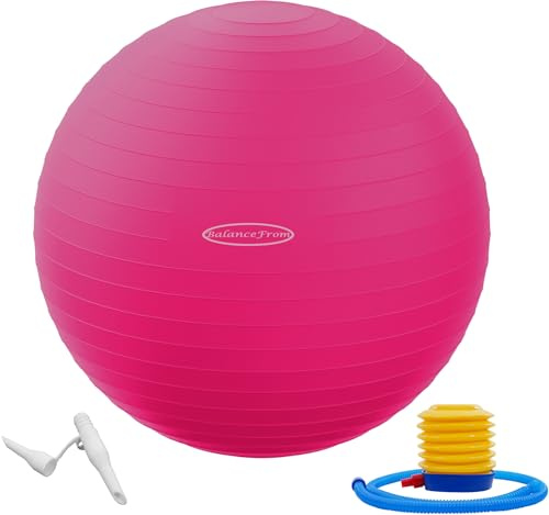 BalanceFrom anti-bristande och halkfri träningsboll yogaboll fitnessboll förlossningsboll med snabb pump, 0,9 kg kapacitet (58–65 cm, L, rosa)