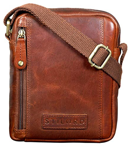 STILORD 'Brandon' Herrentasche Leder Braun Umhängetasche klein Schultertasche Männer 7 Zoll Tablet Herrenhandtasche Messenger Bag Echtes Leder, Farbe:texas - braun