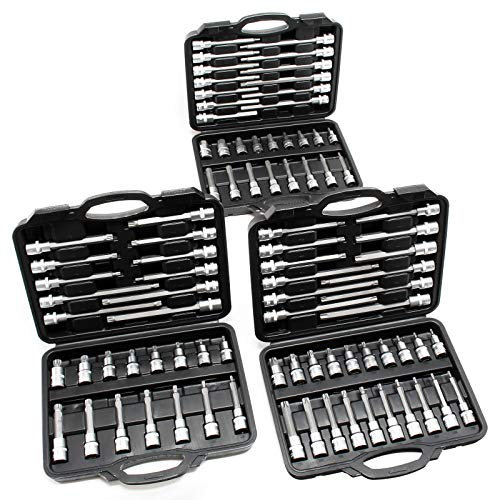 Set chiavi a bussola 88 pz. con esagono cavo, multidente interno e esagono incassato in 3 valigette