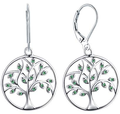 YL Orecchini Albero Della Vita in Argento 925 con Smeraldo Simulato Argento/3A Zirconia cubica Rubino Orecchini per Donne