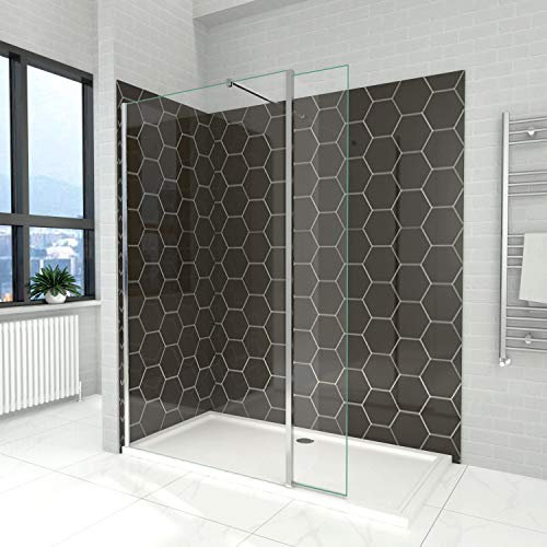 ELEGANT 1000mm Walk in Wet Room Shower Screen Panel 6mm Safety Tempered Glass with 300mm Flipper Panel + Aluminium Support Bar Modern Framless Shower Door