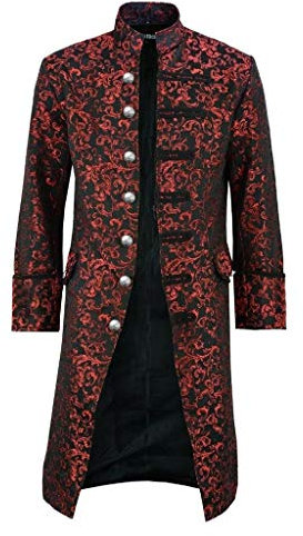 PPangUDing Mantel Herren Vintage Gothic Steampunk Einfarbig Langer Strickjacke Outwear,Retro Stehkragen Viktorianischen Mittelalter Verdickter Einreiher Karneval Uniform Kostüm Party Frack Jacke