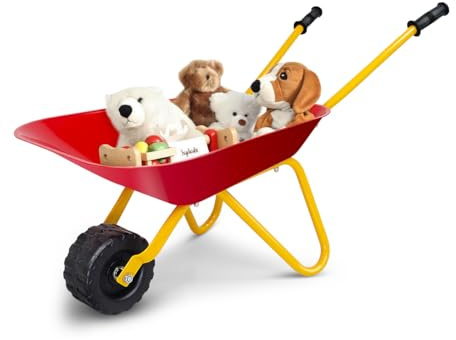 HOMGX Toddler Wheelbarrow, Outdoor Toy Wheelbarrow for Kids 2-5, Steel Tray and Rubber Hand Grips, Durable Metal Construction Childrens Barrow, Kids Wheelbarrow for Garden (Red)