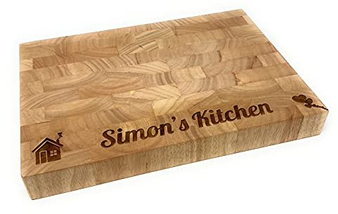 Personalised Extra Thick End Grain Heveawood House Design Chopping Board - New Home Moving in Housewarming Couples Gift