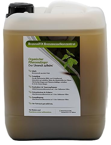 BrennniFIX organischer Dünger für alle Pflanzen-Arten, Gemüsedünger flüssig aus Brennnessel-Konzentrat, Brennesseljauche zur Blattlaus-Bekämpfung, Tomatendünger 5L
