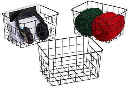 Relaxdays Drahtkorb 3er Set, rechteckig, Gitterkorb zur Aufbewahrung, HBT: 15,5 x 28 x 20 cm, Deko Metallkorb, schwarz