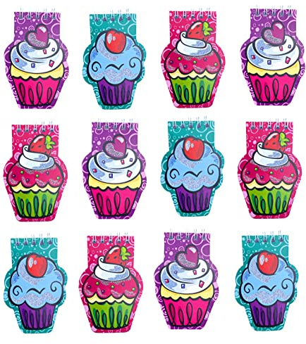 MIK Funshopping 12 stycken minianteckningsböcker, mini-spiralblock, anteckningsblock, perfekt för barn (cupcakes)