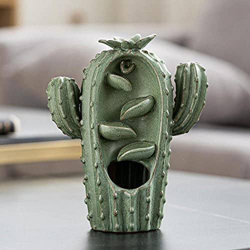 Cute Cactus Backflow Incense Burner, Green Ceramic Incense Holder Waterfall Incense Burner Cone Stick Holder for Home Decor Gift, 20pcs Cones +30 Sticks+1 Tweezer+1 Mat