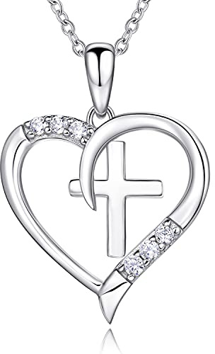AM ANNIS MUNN Herz kette 925 Silber Halskette Damen Kreuz Kette Halsketten für Frauen Rundschliff Zirkonia Kreuz Kette Damen Silber Geschenk für Frauen Mama