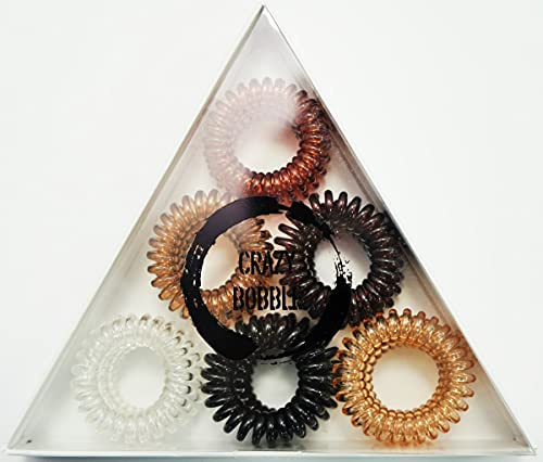 Crazy Bobble® Premium Spiralhaarbänder, Telefondraht, Pferdeschwanzhalter, Spiralhaarbänder (Blondinen, Braun, Transparent, Schwarz), 12 Stück