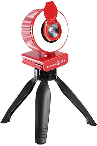 MAGGIORE LUXURY webcam 2K Red Ultra Risoluzione Funny Webcam Red Certificazione CE e ROHS Luce Led Regolabile Ad Anello Privacy Cover Treppiede Webcam Pc con Microfono