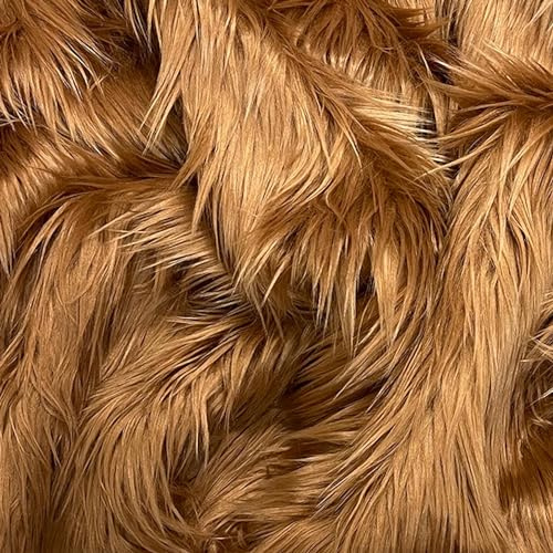 EOVEA Shaggy-Kunstfellstoff, 1,5 m breit, flauschiges, weiches Kunstfell-Material zum Nähen, Basteln, für Kostüme, Polster und Heimdekoration, Langflor-Plüschstoff, Hellbraun, 0,94 m