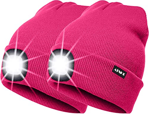 ATNKE 2Pcs Neue Warme LED beleuchtete Mütze,Unisex USB wiederaufladbare Laufmütze Ultra Bright 4 LED wasserdichte Lichtlampe Mehrfarbig
