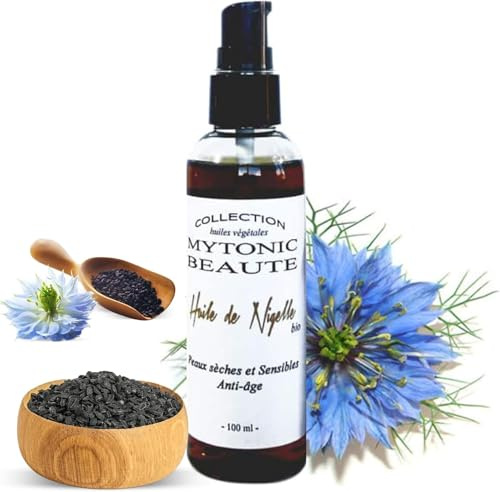 Huile de Nigelle Bio (Cumin Noir) | Corps Visage Cheveux | 100% végétale et naturelle | Antioxydant - Hydratant - Apaisant - Cosmétique non-Alimentaire - MYTONIC BEAUTE (50ml)