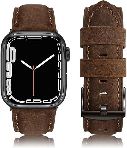 Tuocal Bracelet en Cuir Véritable Compatible avec Apple Watch 42mm/44mm/45mm/46mm (Séries 10 9 8 7 6 5 4 3 2 1 SE) pour Homme et Femme