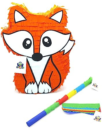 Nislai Fuchs Pinata Set | Ideal für die Mädchen Geburtstag Party | Pinata Geburtstag | Perfekt als Pinata Geschenk | Für Geburtstag oder als Deko Party | u. 40x30x10 inkl. Stock u. Augenbinde