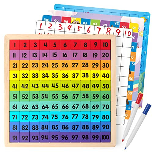 Coogam Hölzernes Mathe-Hundertbrett 1-100 Zahlen Lernen Lernspielzeug Buntes Montessori-Zählbrettspiel für Vorschulkinder 3 4 5 Jahre alte Jungen Mädchen
