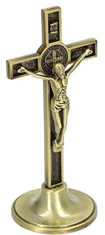 AMONIDA Crucifix Catholique, Croix Chretienne Murale, Croix Catholique en Métal d'alliage de Zinc de Crucifix de Mur Vertical Fait Main avec Socle pour la Décoration de Bureau(Couleur Cuivre)