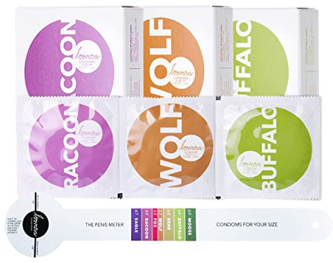 Loovara Kondome Probierset L | 3x3 Stück | RACOON WOLF BUFFALO | Präservative 10,1-14,1cm Umfang, Finde deine Größe | Vegan | Fair Rubber | inkl. Gliedmeter