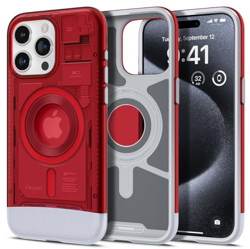 Spigen Cover per iPhone 15 Pro, Classic C1 MagFit, Compatibile con MagSafe - Rubino
