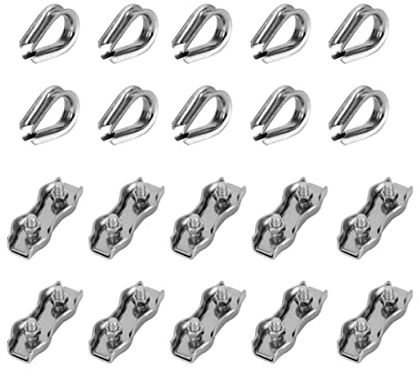 HOUSON M3 Edelstahl Seilklemme, Drahtseilklemme Drahtseil Clip Wäscheleine Markise Fixiert M3 (10*Kauschen, 10*Duplex Klemme)