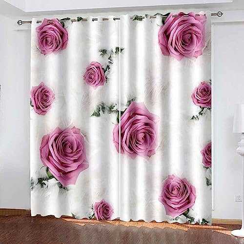 Kinder Verdunkelungsvorhänge Pflanze Rose 3D Polyester Ösen Vorhang, Für Wohnzimmer Schlafzimmer Blickdicht Schallschutzvorhänge 2Er Set 2X 280 X 180 cm (B X H) -Esszimmervorhang