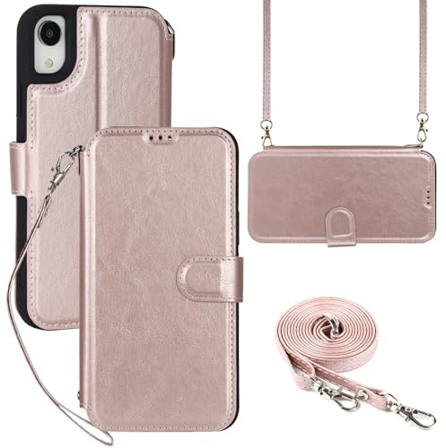 ELTEKER Hülle für iPhone XR Handyhülle mit Band Crossbody Strap, Klapphülle mit dem Verstellbaren Umhängeband - Rosa