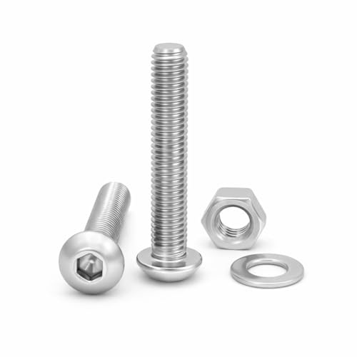 NOLDAR | Linsenkopfschrauben mit Innensechskant. Edelstahl AISI 304 (A2). Set 20 Schrauben mit 20 Muttern und 20 Unterlegscheiben (60 Stück). Flachrundkopfschrauben ISO 7380 Vollgewinde. (M4 x 16mm)
