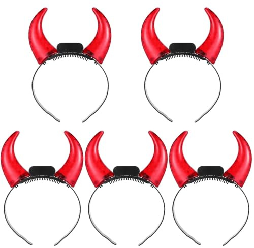 FOMIYES Led Teufelshorn Stirnband 5Er Set Rote Blinkende Hörner Kostüm Haarreif Party Zubehör Für Karneval Halloween Festival