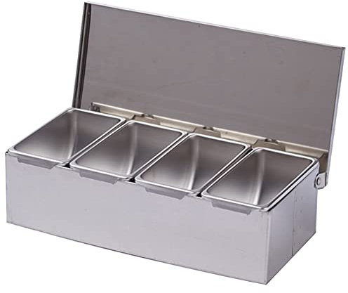 Qezodsx 4 Section Seasoning Box - Stainless Steel Ingredients Box With Cheese Sauce, Salt, Sugar, Spice Jars and Baking Tool
