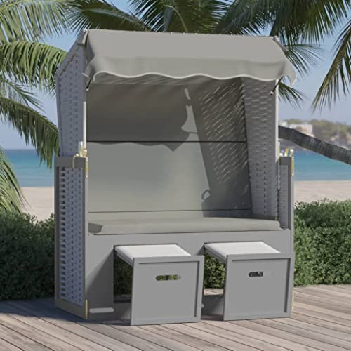 Strandkorb,Liegestühle,Liegestühle für den Garten,Relaxliege,Freizeitstuhl für draußen,Terrassen-Freizeitstuhl,Gartenmöbel,für Garten, Strand, Freizeit, mit Dach Poly Rattan und Massivholz Grau